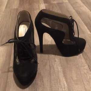 Black suede mesh booties